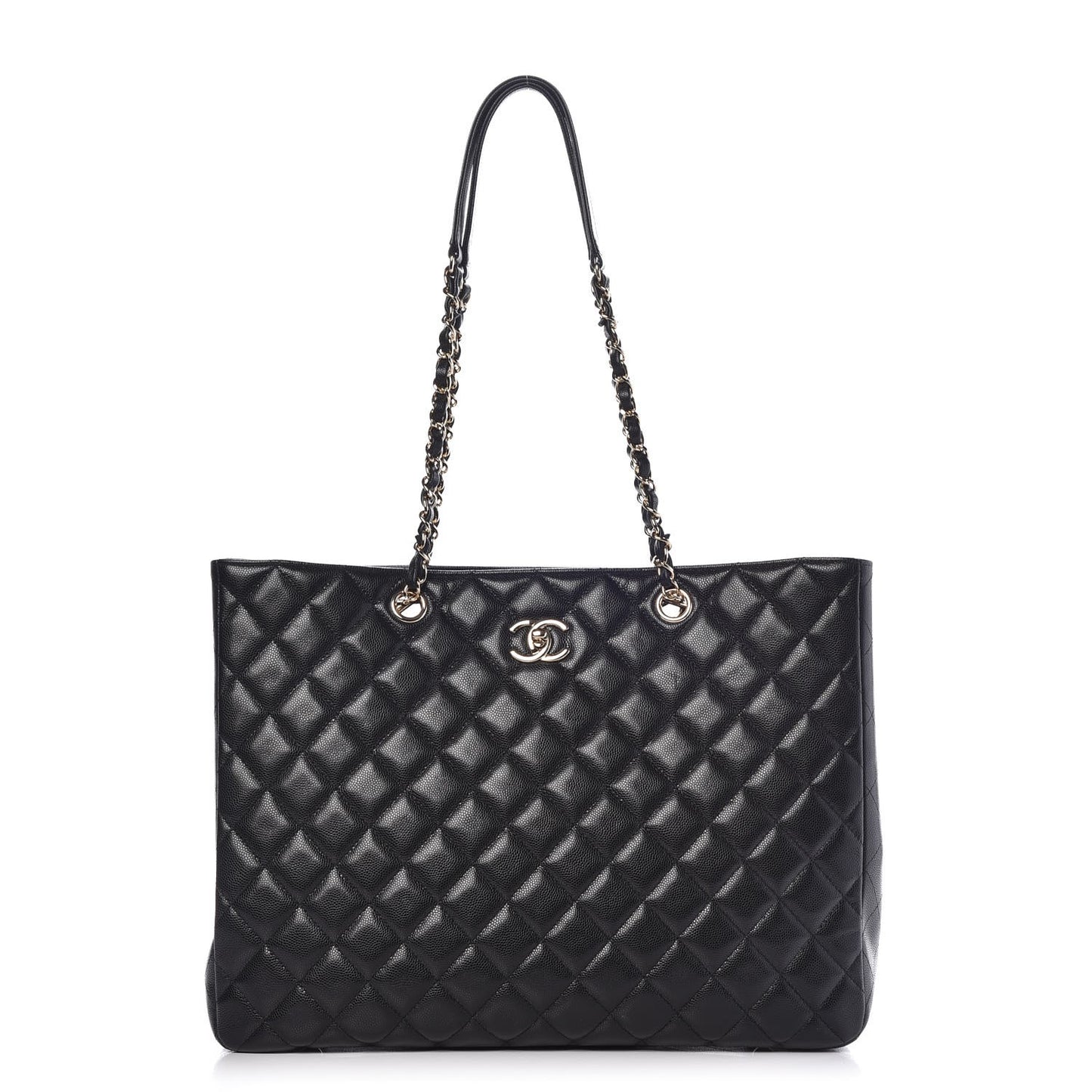Caviar Quilted Large Shopping Tote Black