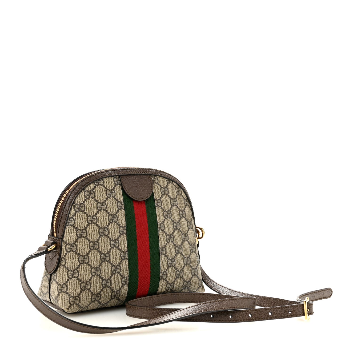 Gucci GG Supreme Monogram Textured Dollar Calfskin Web Small Ophidia Dome Shoulder Bag Beige Ebony New Acero 3 of 13