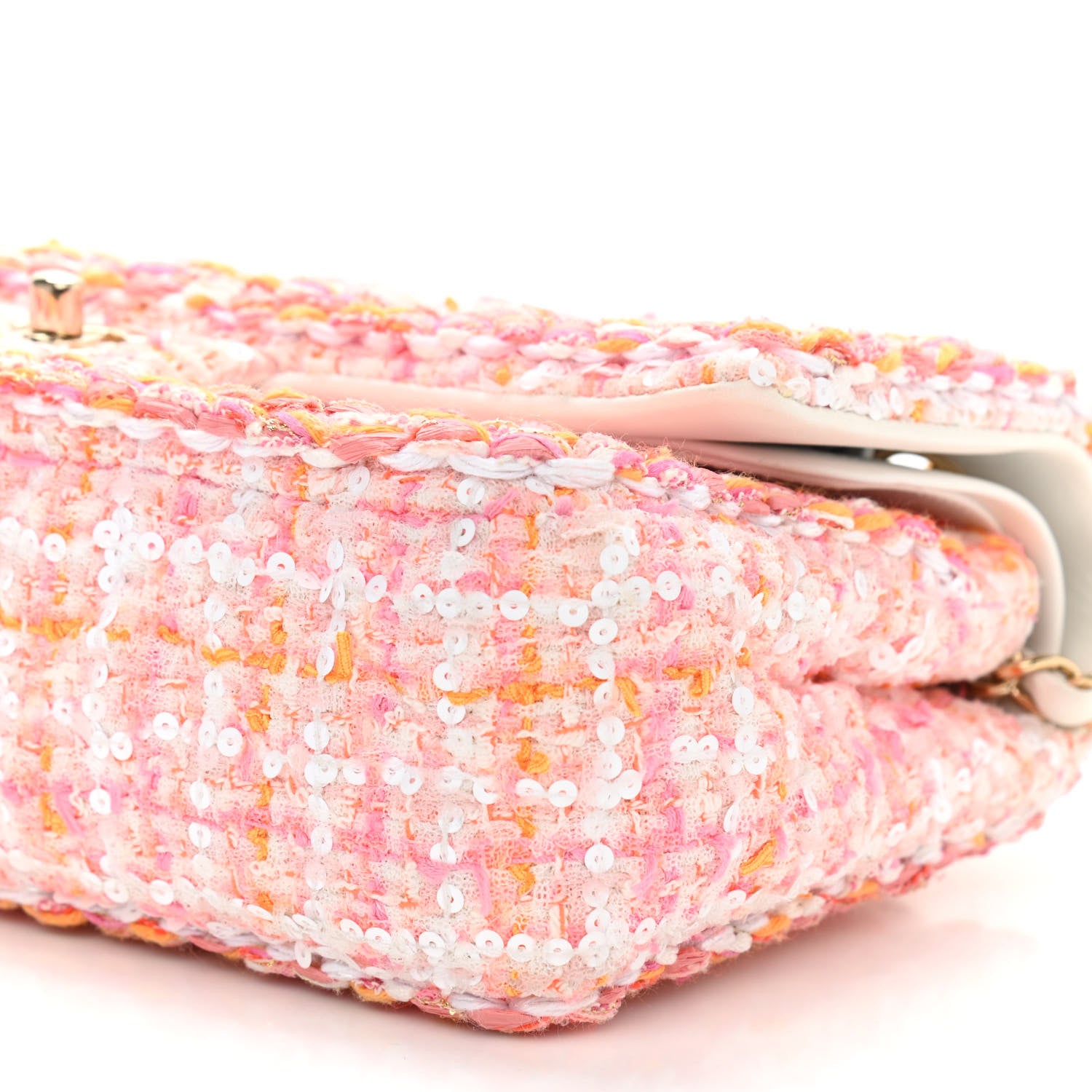 Chanel Tweed Braid Sequin Medium Double Flap White Pink Orange 10 of 10