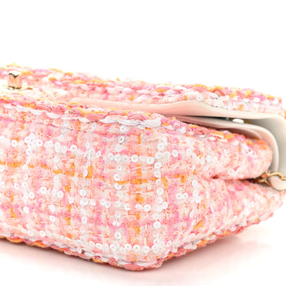Chanel Tweed Braid Sequin Medium Double Flap White Pink Orange 10 of 10