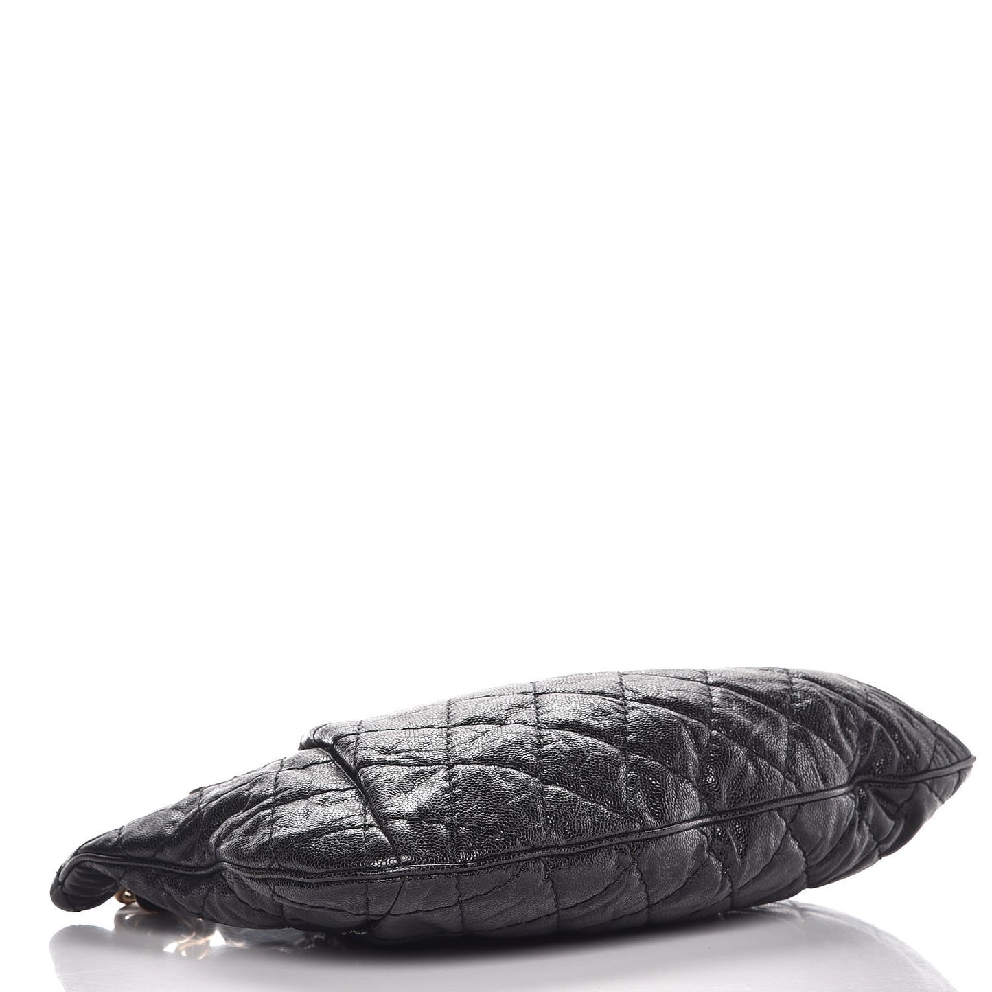 Crumpled Grained Calfskin Coco Pleats Hobo Black
