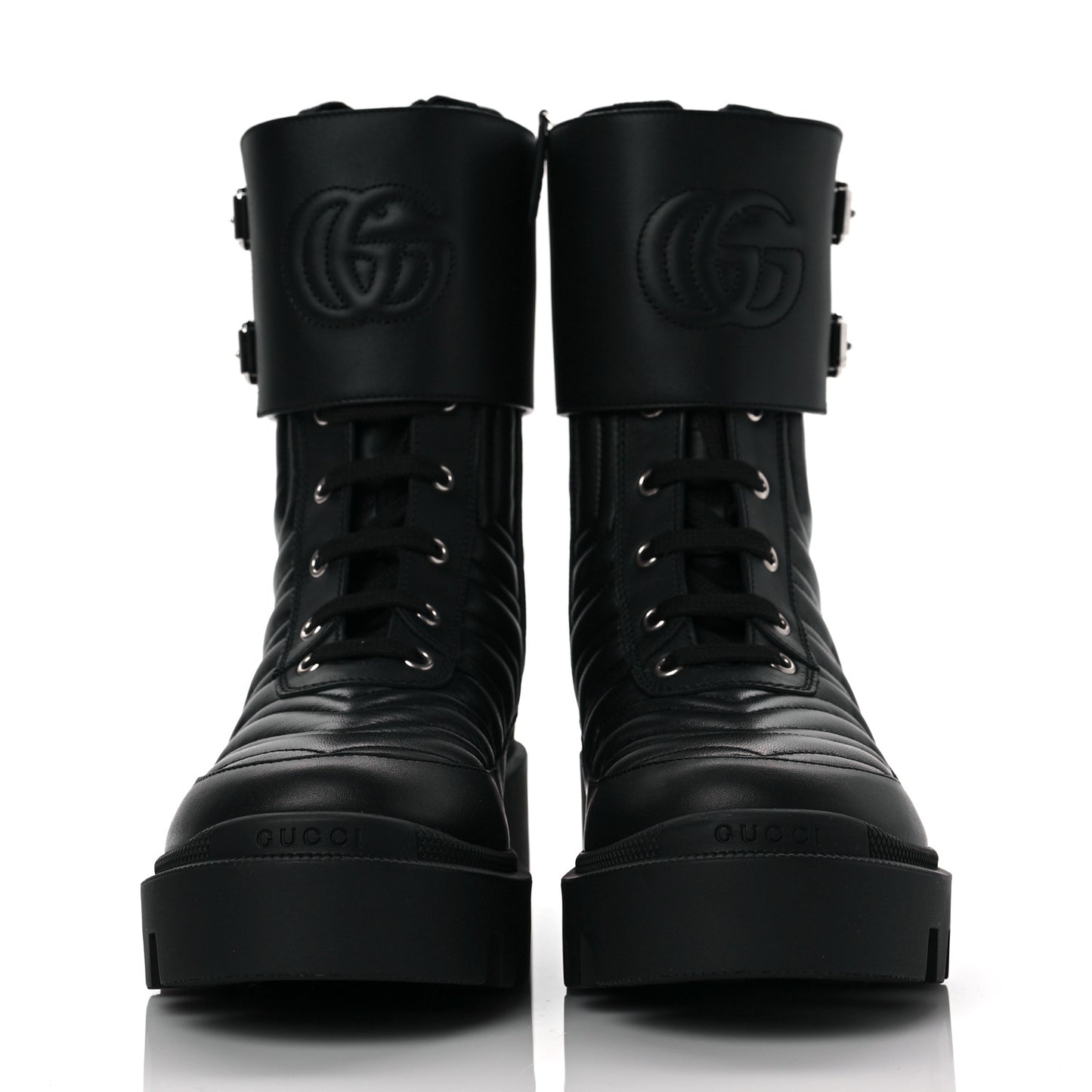Nappa Frances GG Matelasse Platform Combat Boots 38.5 Black
