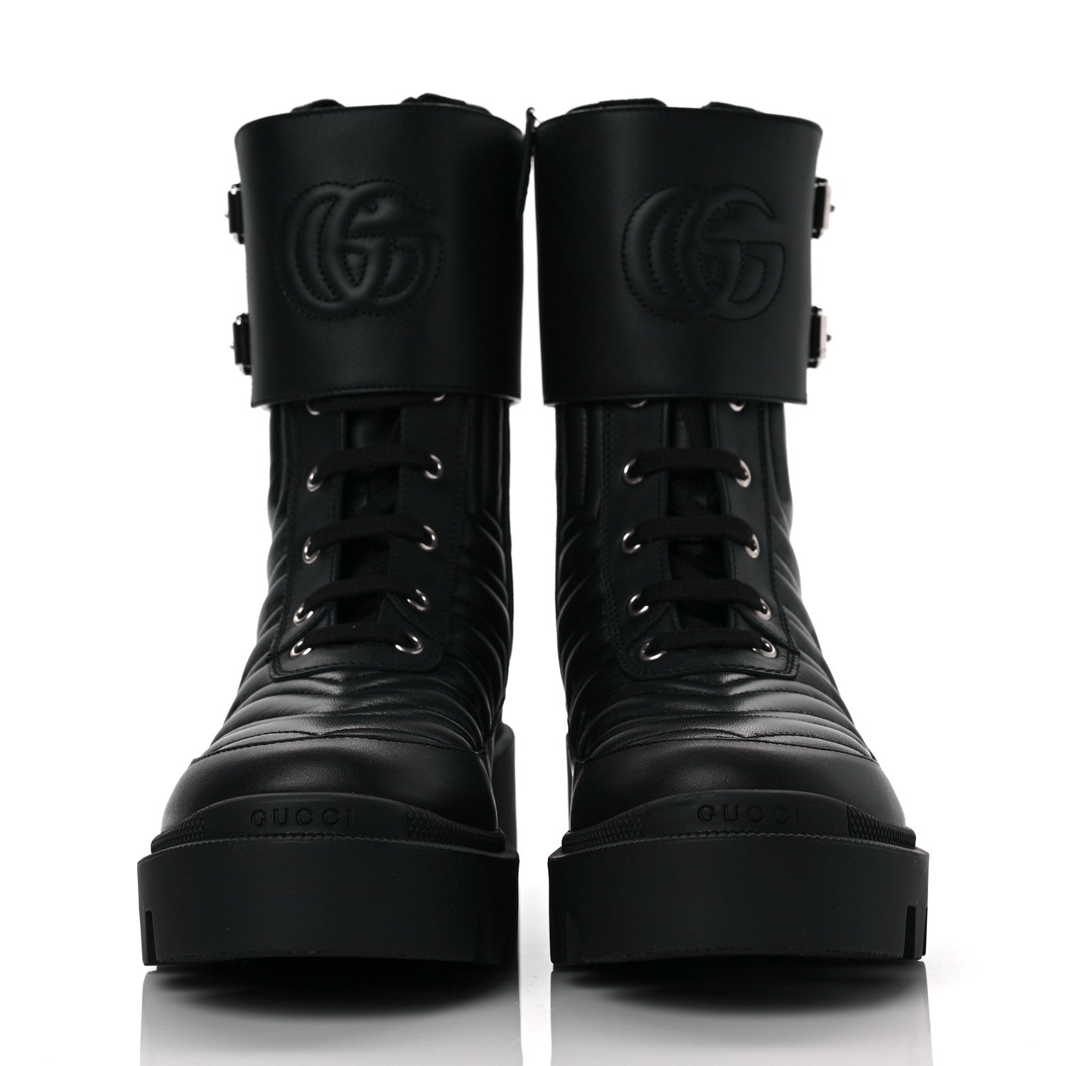 Gucci Nappa Frances GG Matelasse Platform Combat Boots 38.5 Black 2 of 6