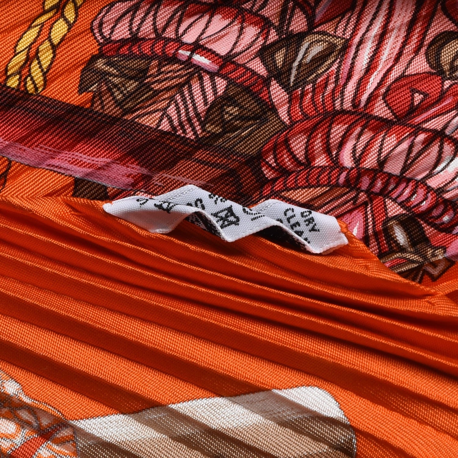 Hermes Silk Plisse Passementerie Scarf 90 Corail Cassis Jaune Orange 8 of 9