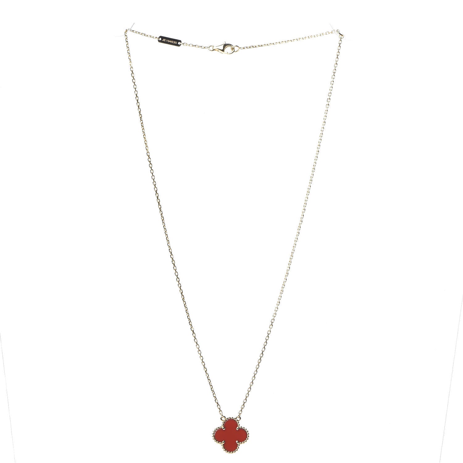 Van Cleef & Arpels 18K Yellow Gold Carnelian Vintage Alhambra Pendant Necklace 2 of 6