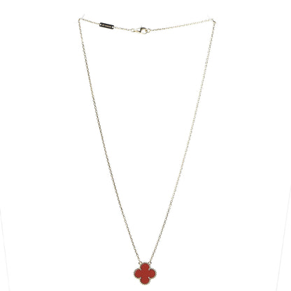 Van Cleef & Arpels 18K Yellow Gold Carnelian Vintage Alhambra Pendant Necklace 2 of 6