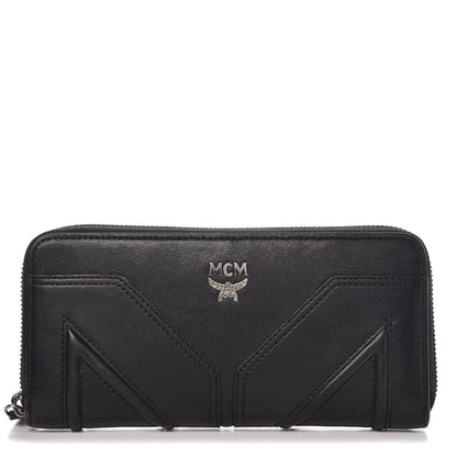 MCM Lambskin Large Zip Around Wallet Black 1 of 15