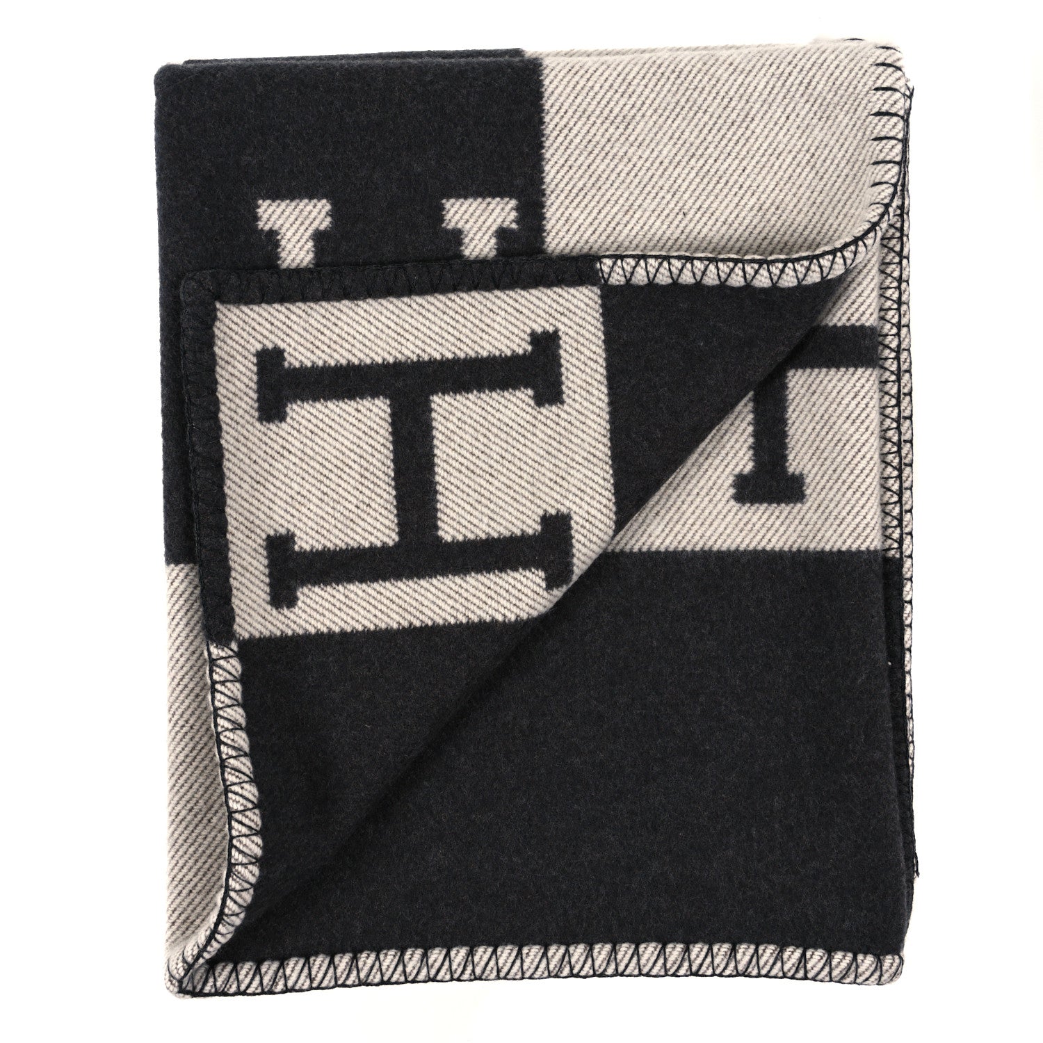 Hermes Wool Cashmere Avalon III Blanket Ecru Black 2 of 3