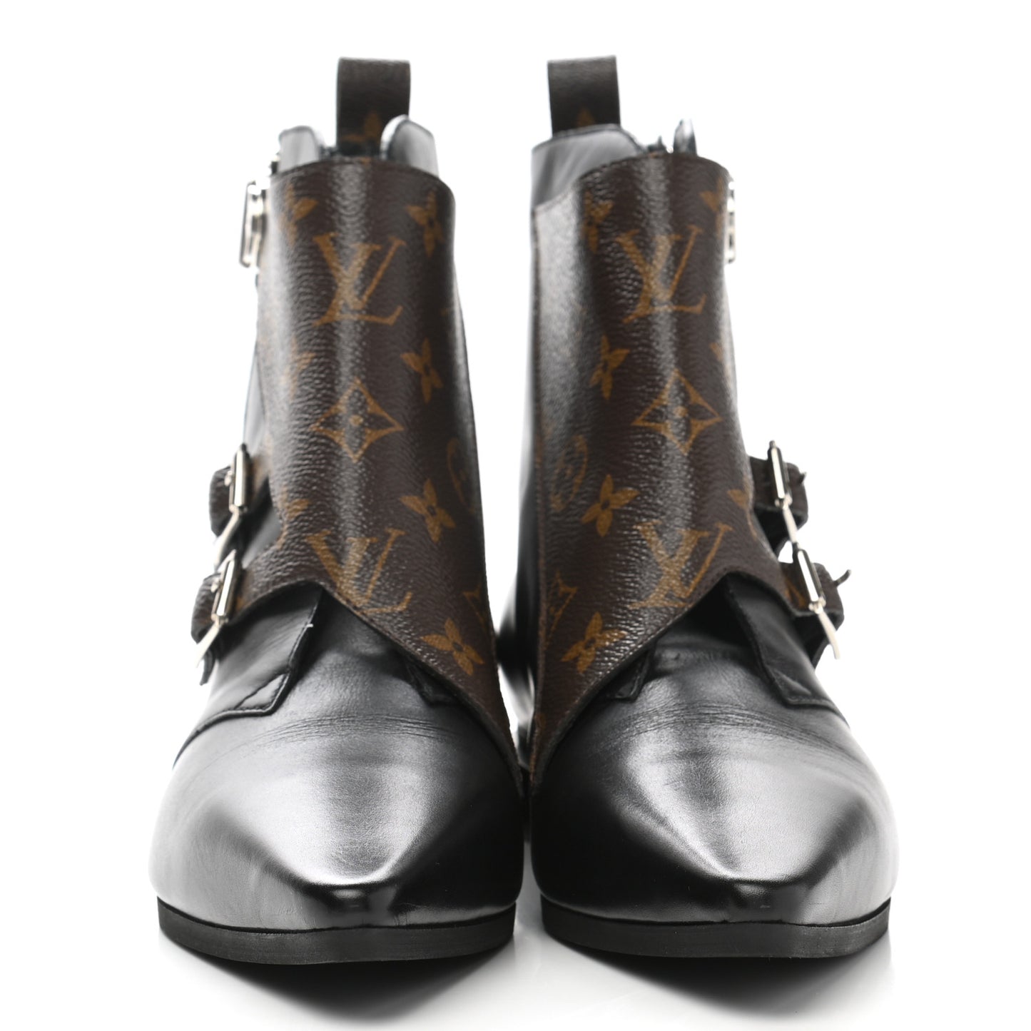 Calfskin Monogram Jumble Flat Ankle Boots 38 Black