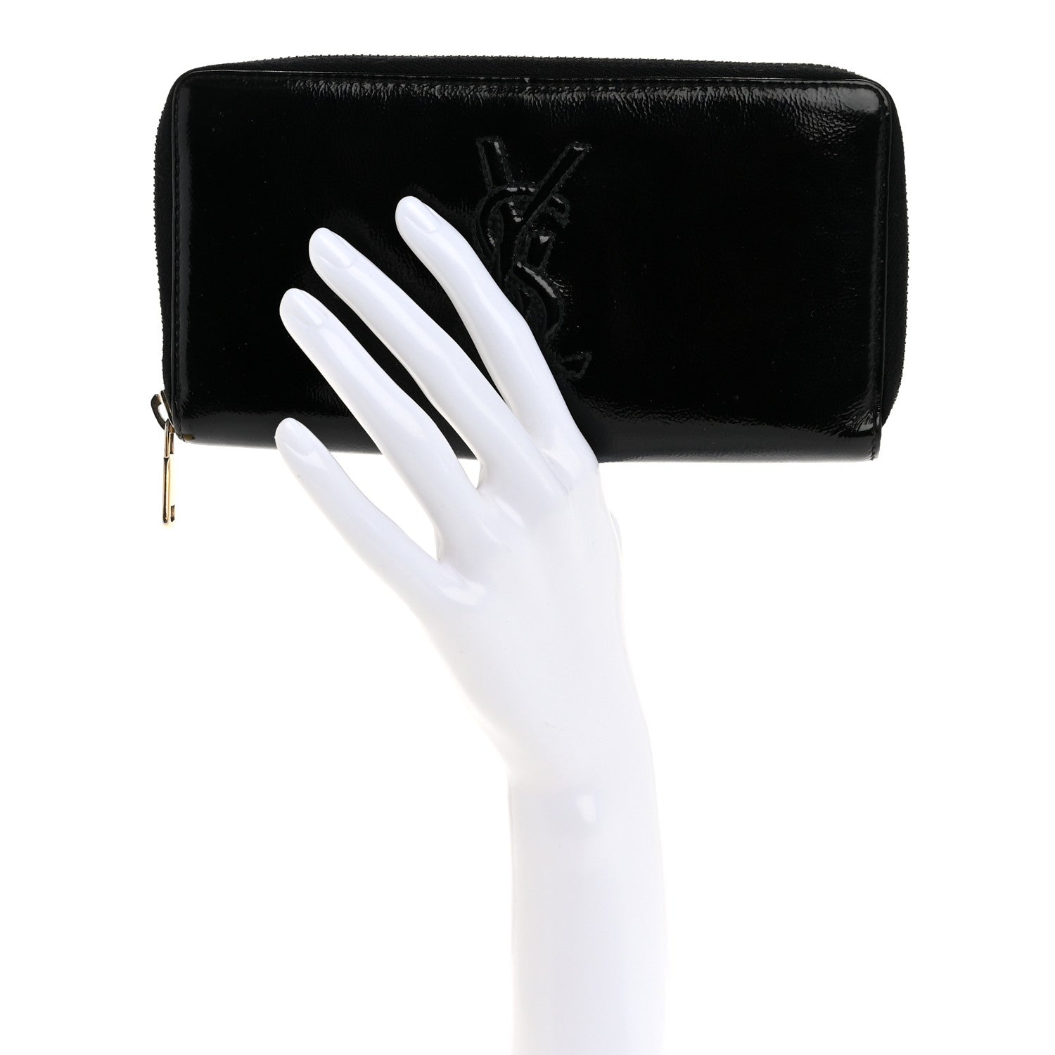 Saint Laurent Textured Patent Monogram Belle De Jour Zip Around Wallet Black 2 of 13