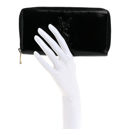 Saint Laurent Textured Patent Monogram Belle De Jour Zip Around Wallet Black 2 of 13
