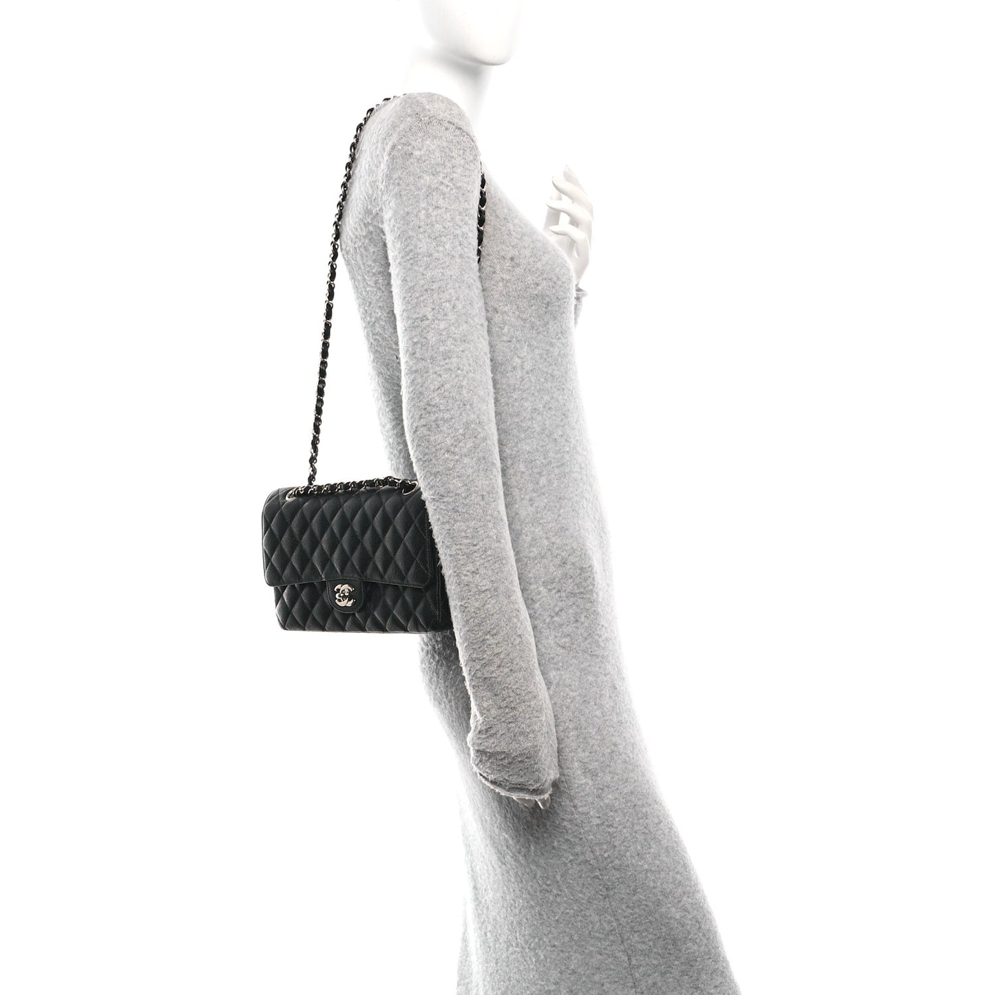 Caviar Quilted Medium Double Flap Black