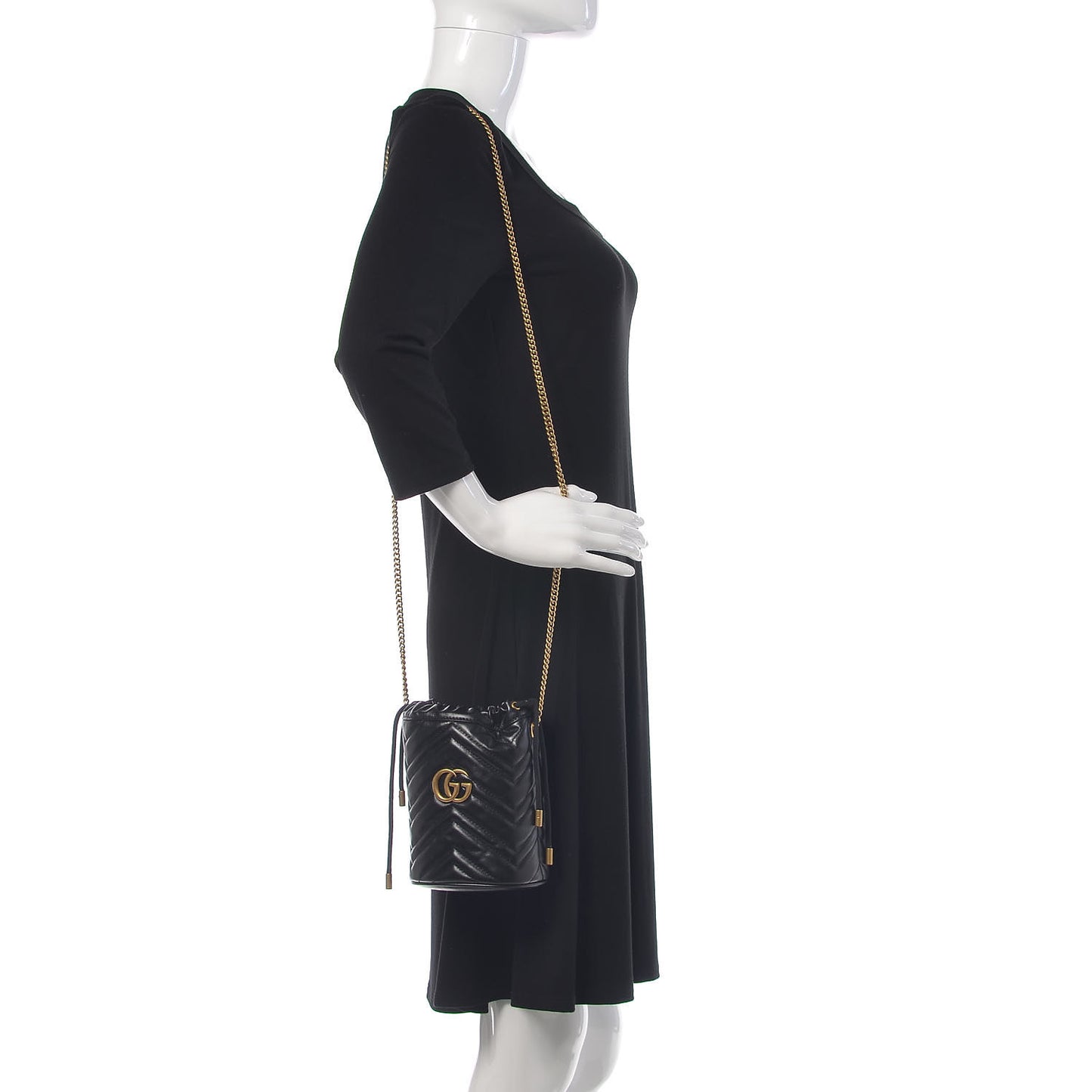 Calfskin Matelasse Mini GG Marmont 2.0 Bucket Bag Black
