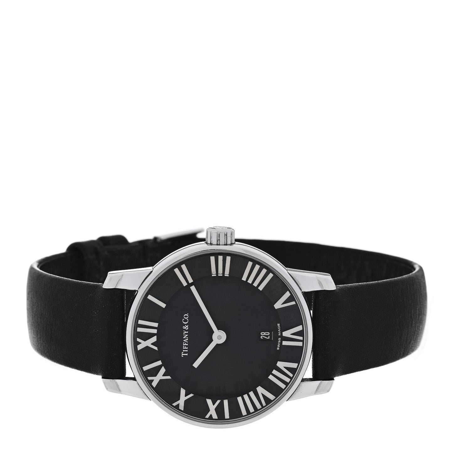 Stainless Steel Calfskin 29mm Atlas 2-Hand Quartz Watch Black