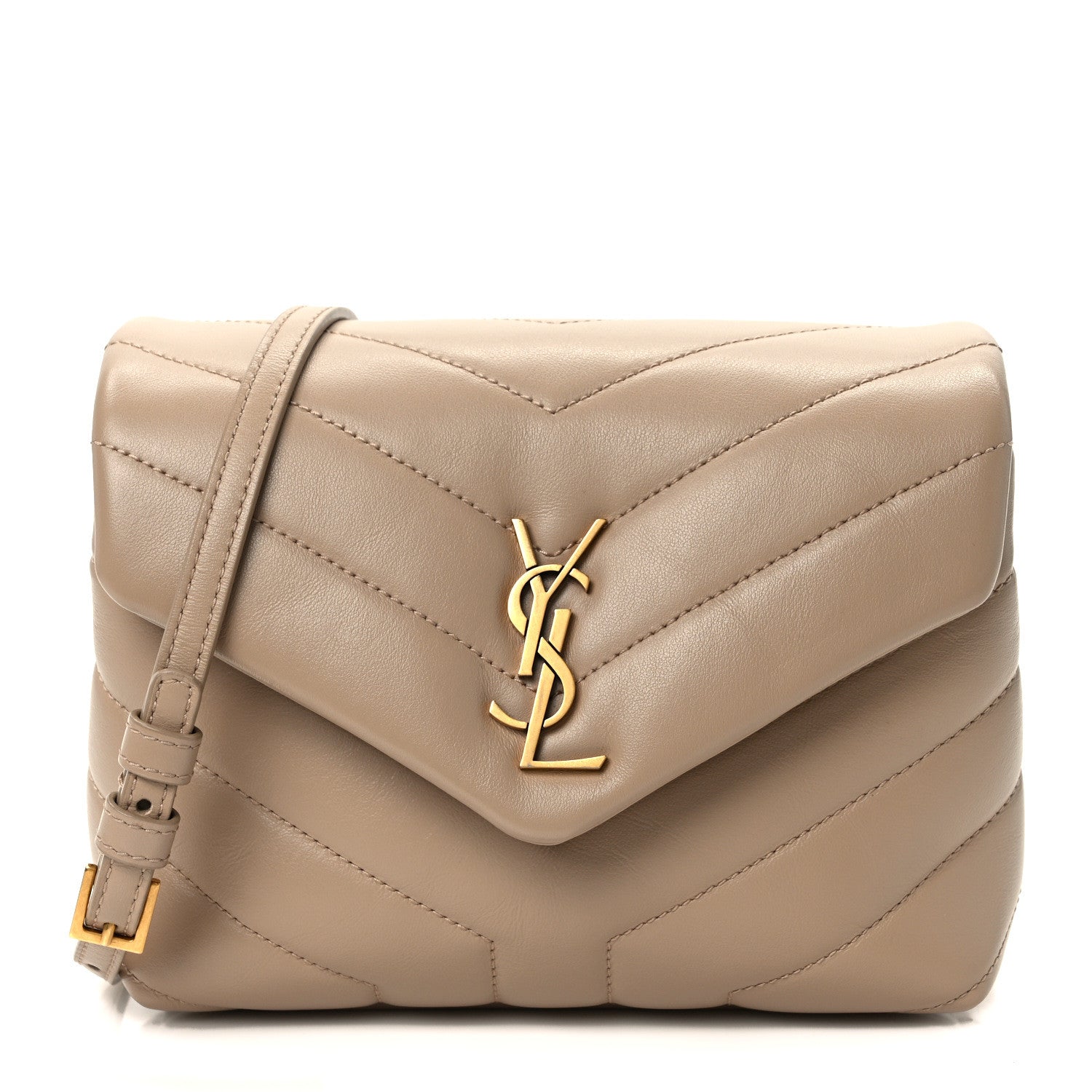 Saint Laurent Calfskin Y Quilted Monogram Toy Loulou Crossbody Bag Dark Beige 1 of 14