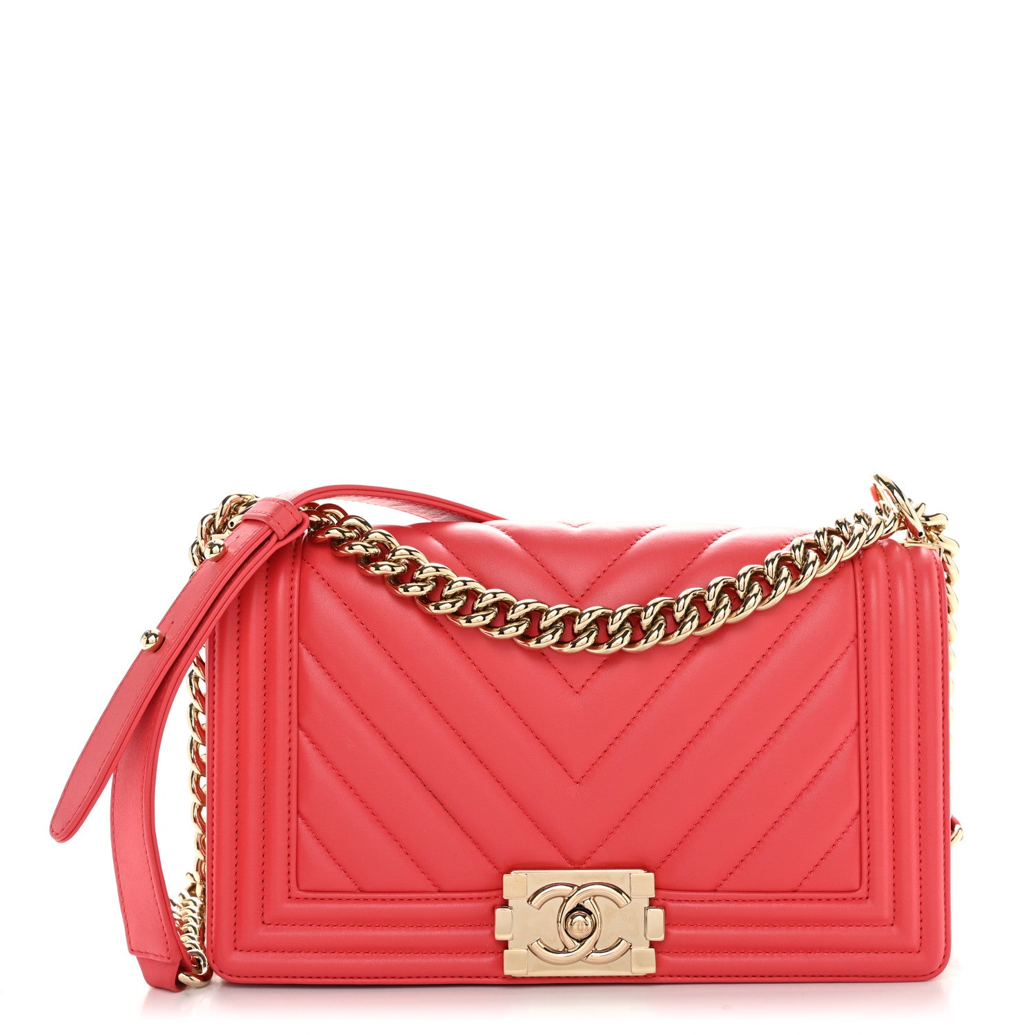 Chanel Lambskin Chevron Quilted Medium Boy Flap Coral 1 of 12