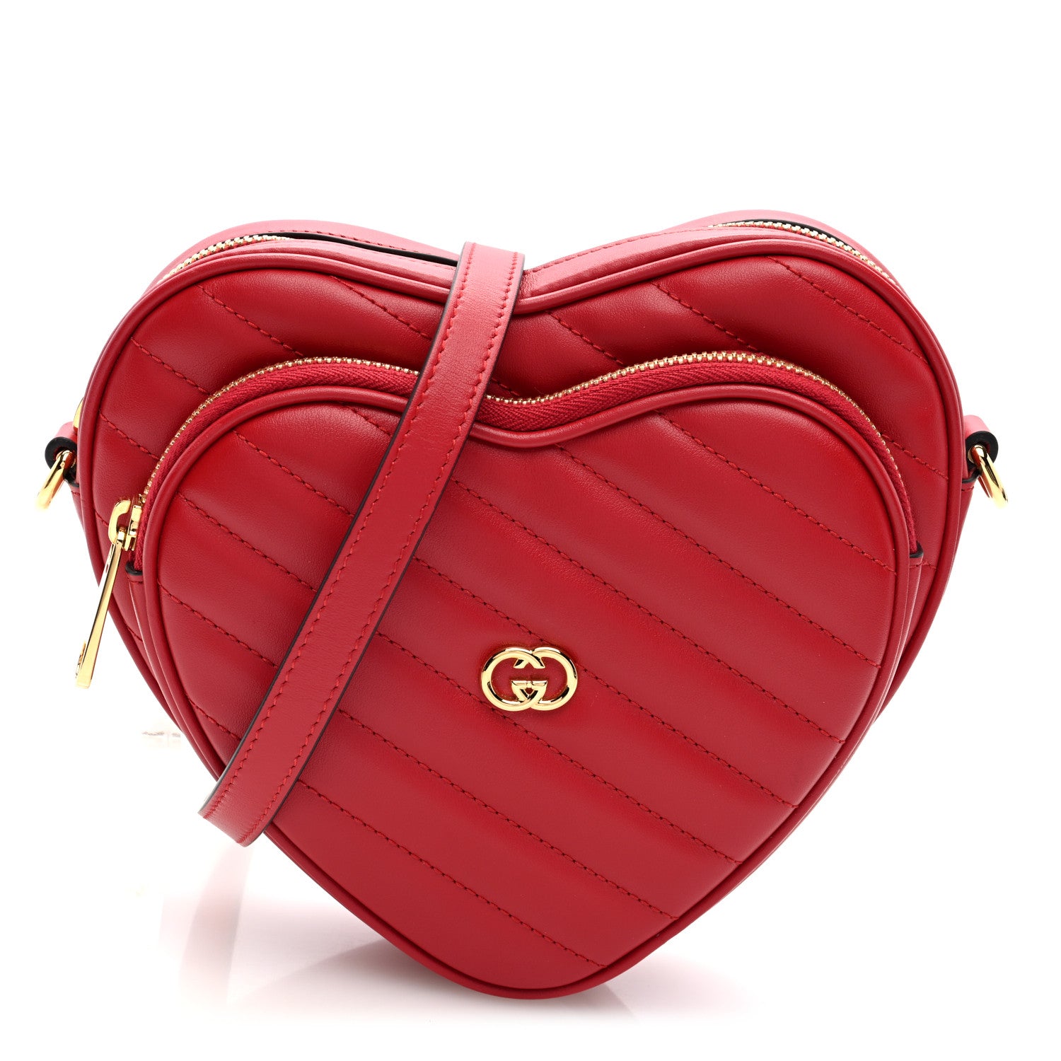Gucci Calfskin Matelasse Diagonal Mini Interlocking G Heart Shoulder Bag Hibiscus Red 1 of 8