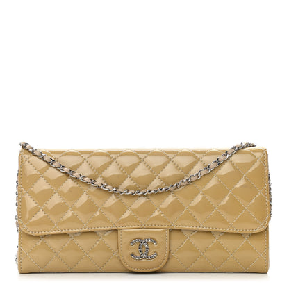 Chanel Patent Calfskin Quilted Brilliant East West Flap Clutch Beige 1 of 11