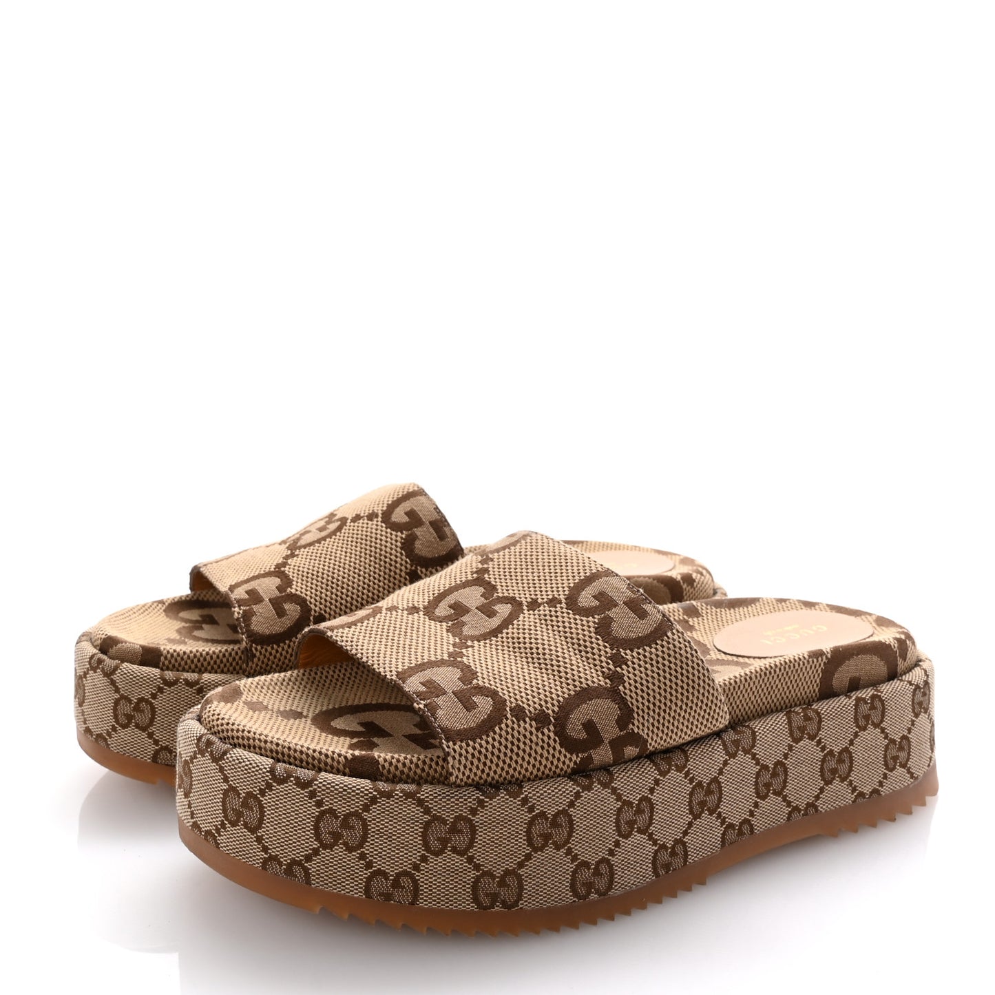 Monogram Maxi GG Angelina Platform 55mm Slide Sandals 39 Camel Ebony
