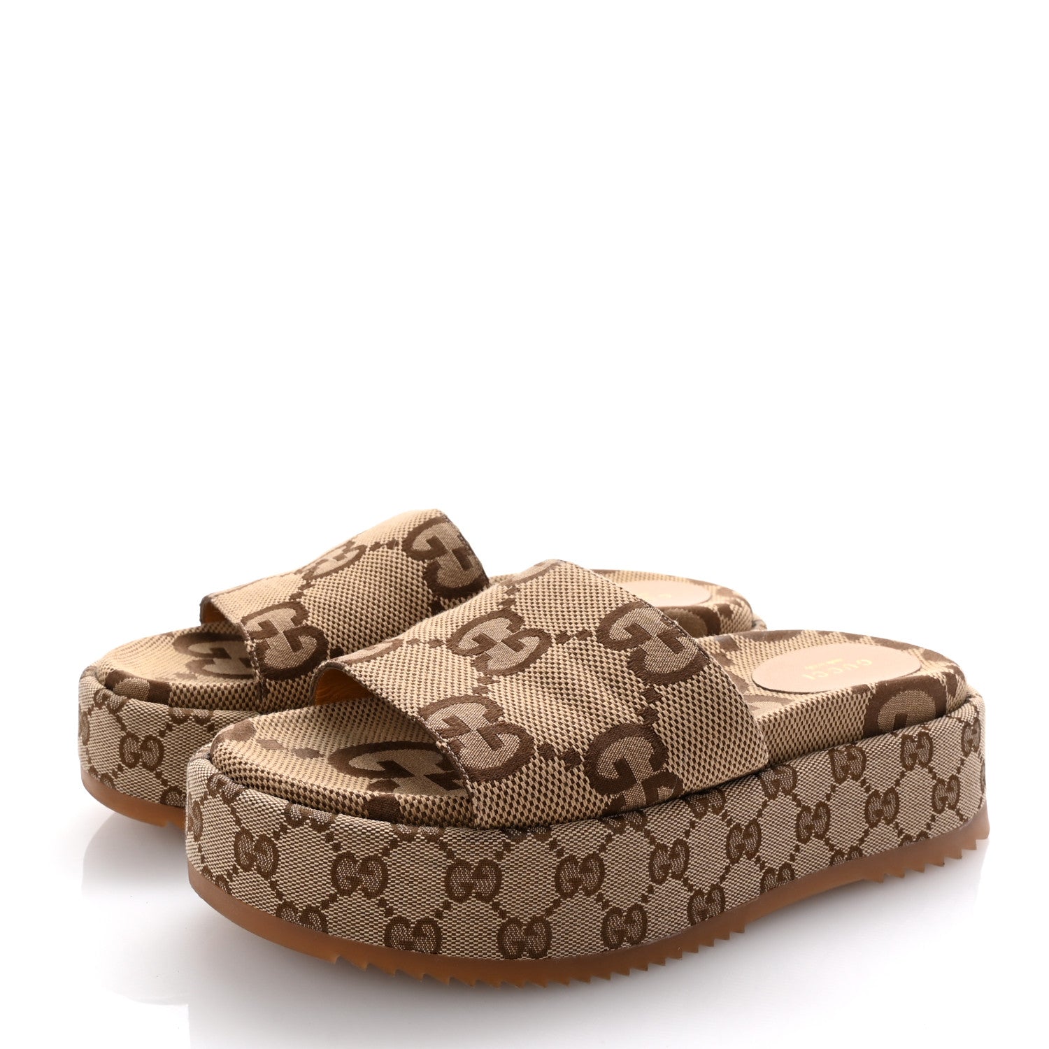 Gucci Monogram Maxi GG Angelina Platform 55mm Slide Sandals 39 Camel Ebony 4 of 10