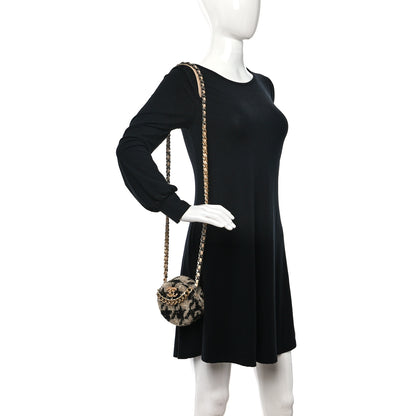 Chanel Wool Tweed Lambskin Quilted Chanel 19 Round Clutch With Chain and Coin Purse Beige Black 2 of 10