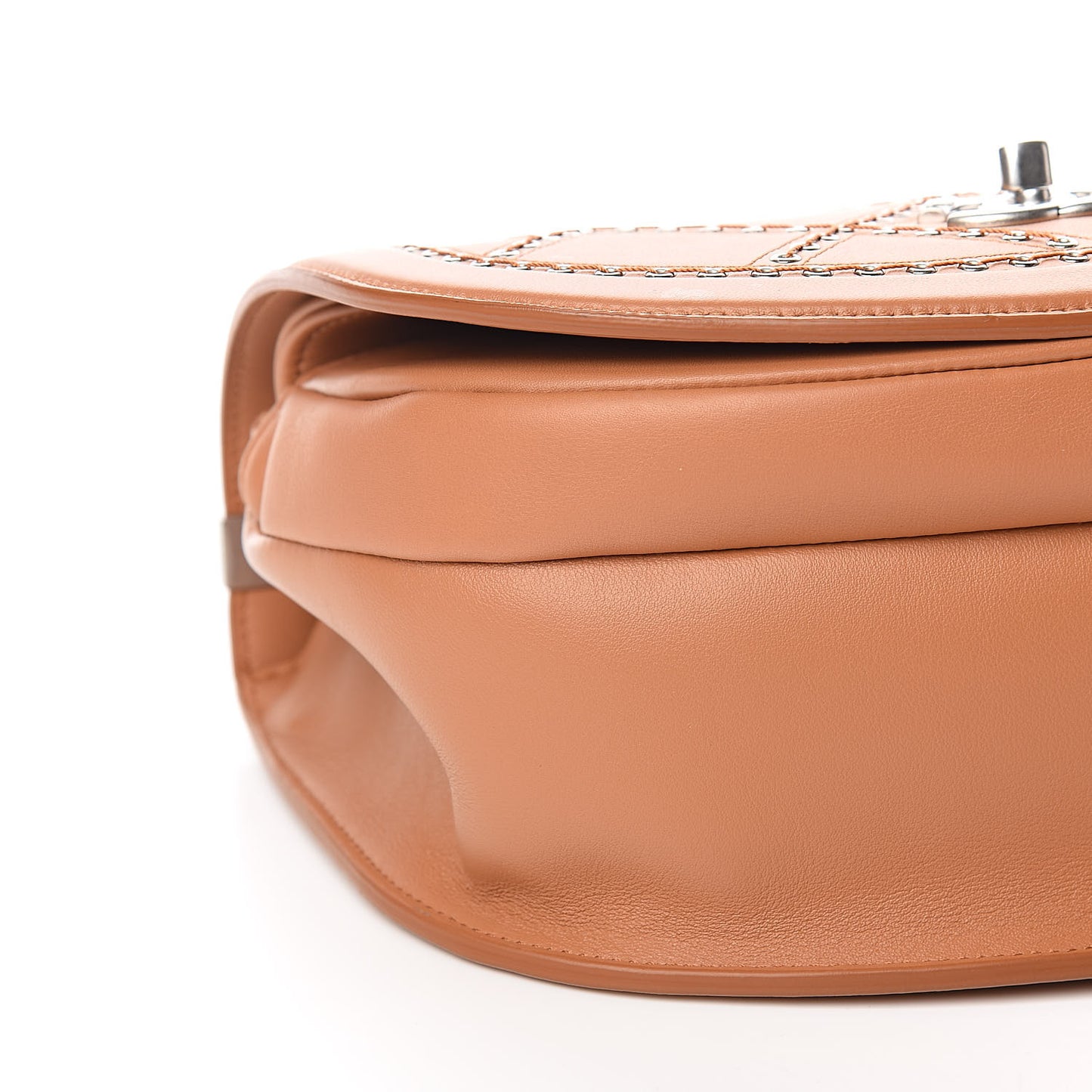 Calfskin Coco Eyelets Small Flap Bag Camel