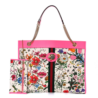 Gucci Canvas Flora Large Rajah Chain Tote White Multicolor Fuxia Fluo 1 of 11