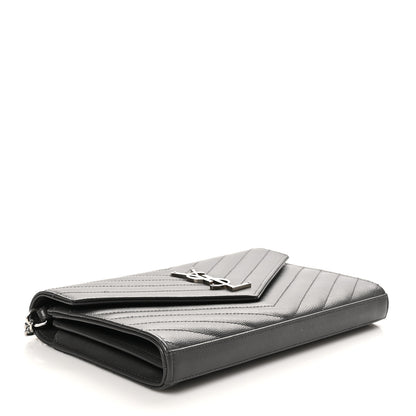 Saint Laurent Grain De Poudre Matelasse Chevron Monogram Chain Wallet Storm 4 of 10