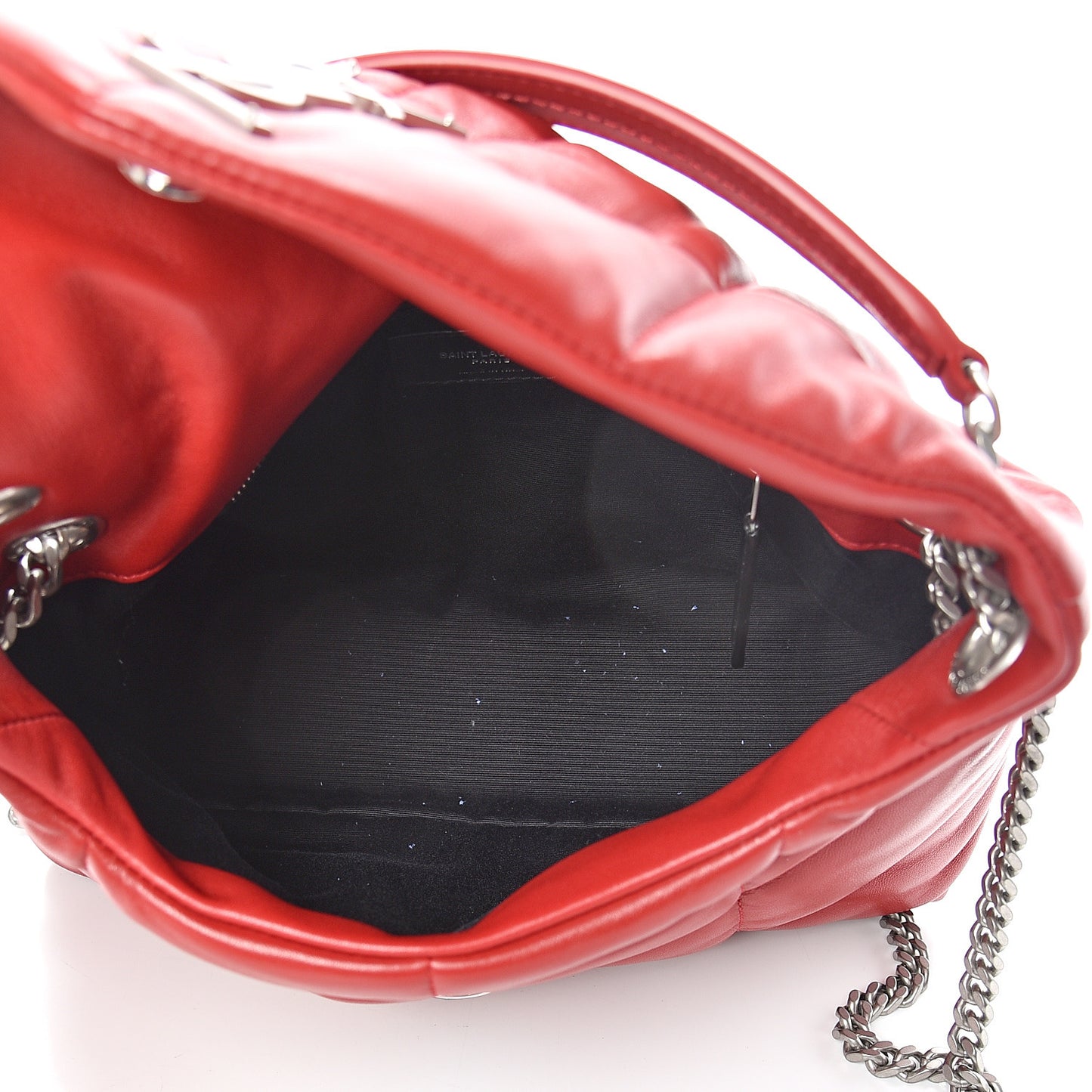 Lambskin Quilted Small Loulou Puffer Monogram Chain Satchel Red