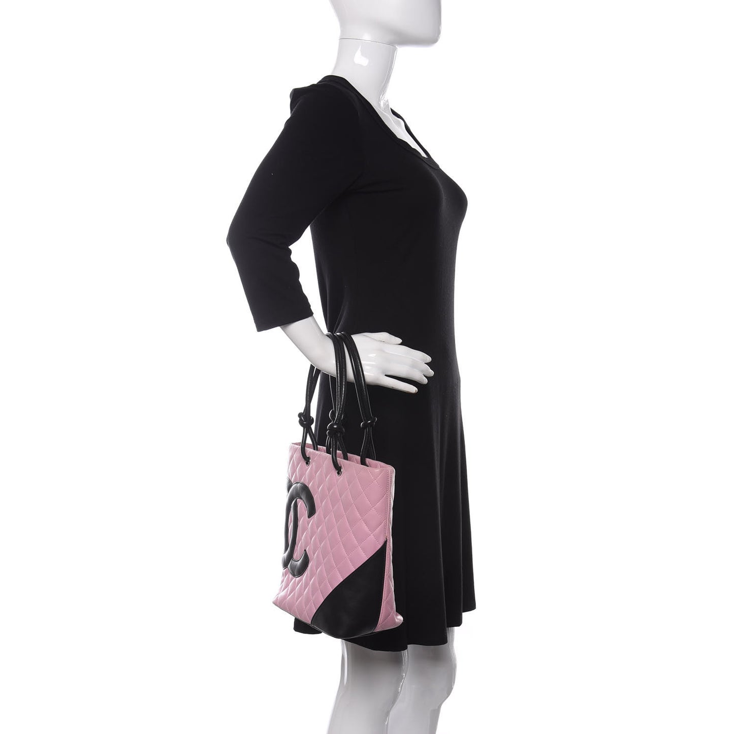 Calfskin Quilted Medium Cambon Tote Pink Black