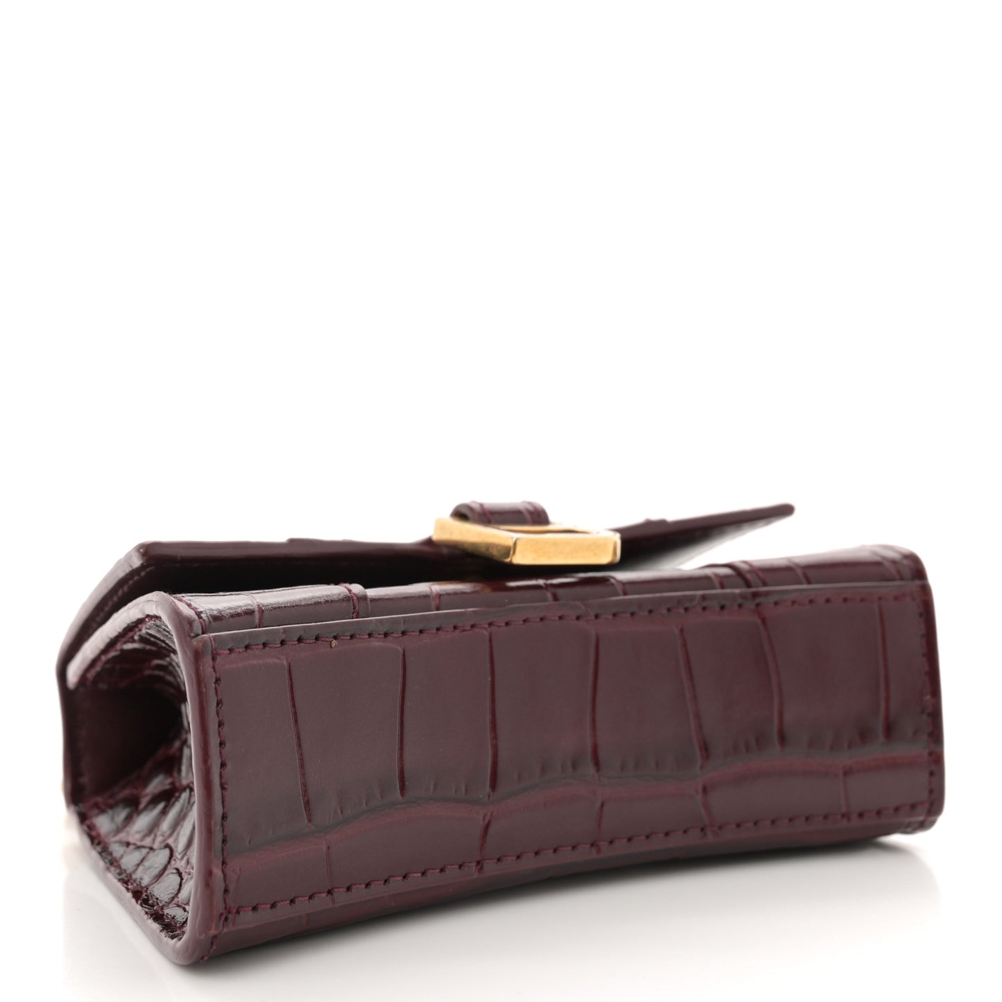 Shiny Calfskin Crocodile Embossed Hourglass Top Handle Bag Mini with Chain Dark Red