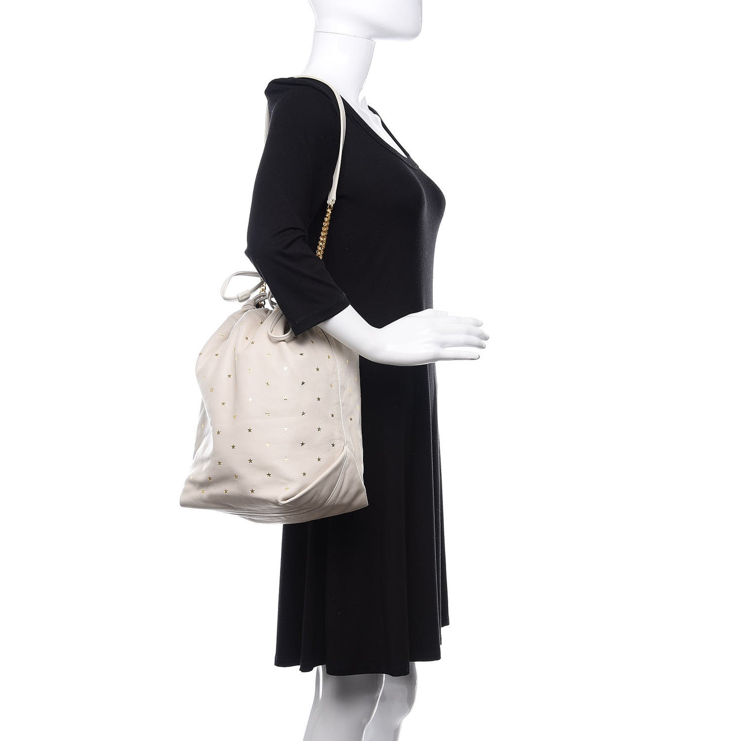Lambskin Star Printed Teddy Drawstring Bag White