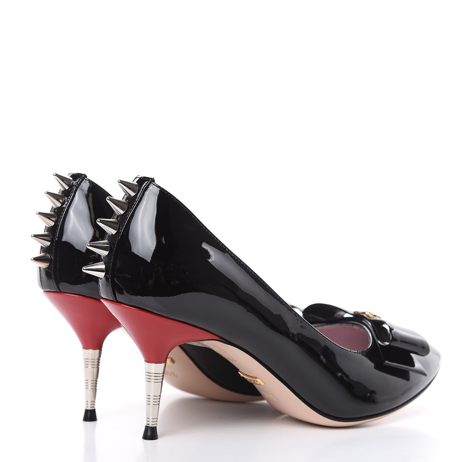 Gucci Patent GG Bow Sadie Spike Mid Heel Pumps 35.5 Black 4 of 10