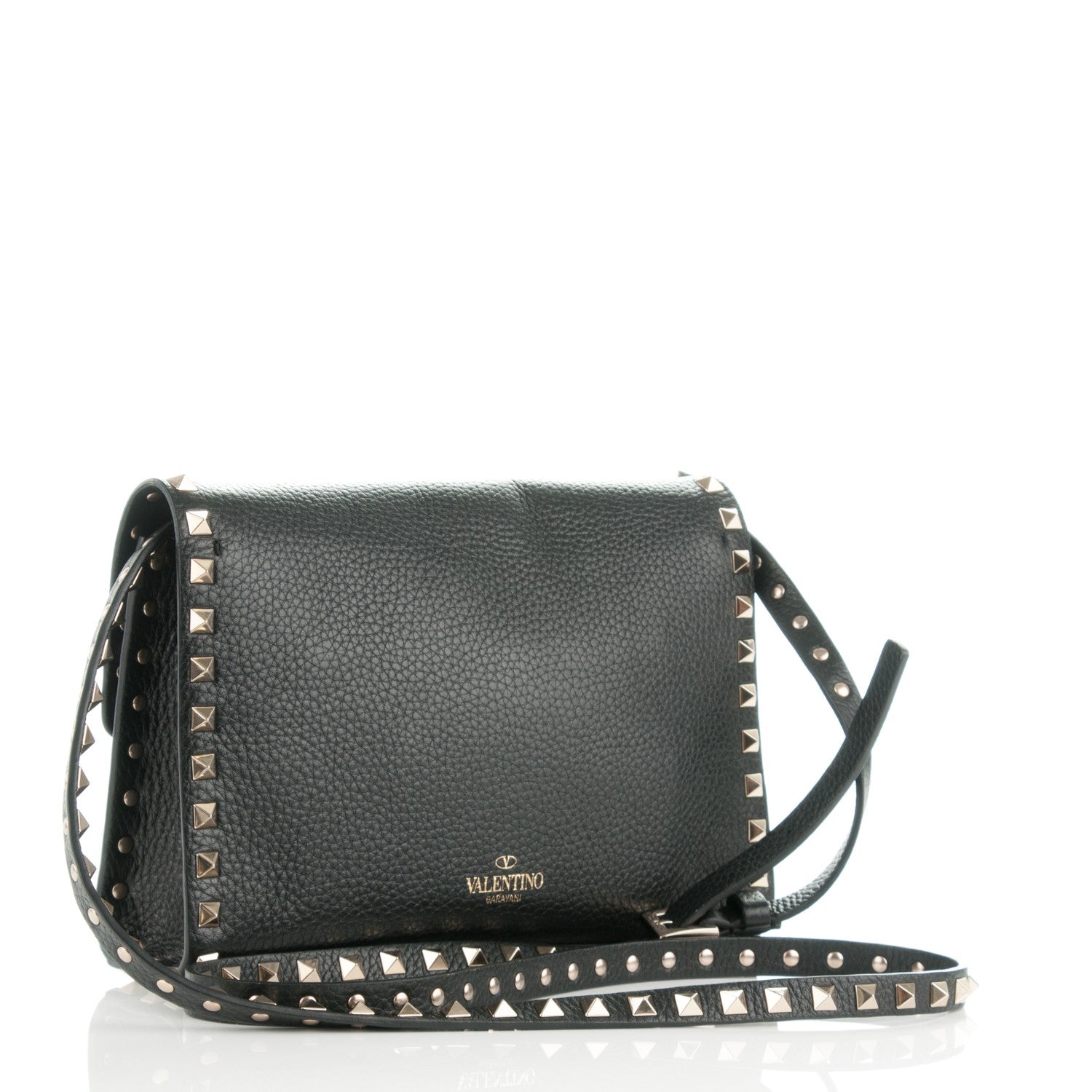 Valentino Garavani Pebbled Calfskin Medium Rockstud Flip Lock Crossbody Bag Black 3 of 6