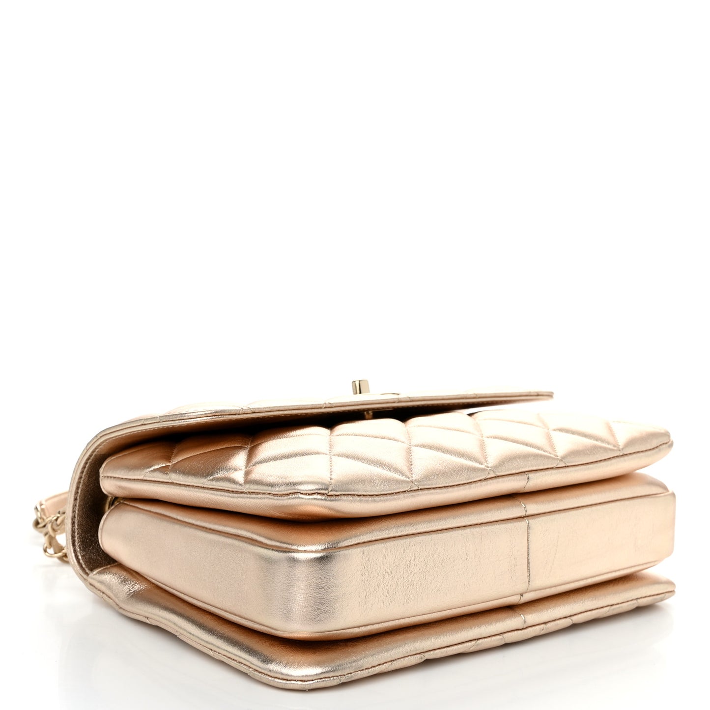 Metallic Lambskin Quilted Small Trendy CC Flap Dual Handle Bag Gold
