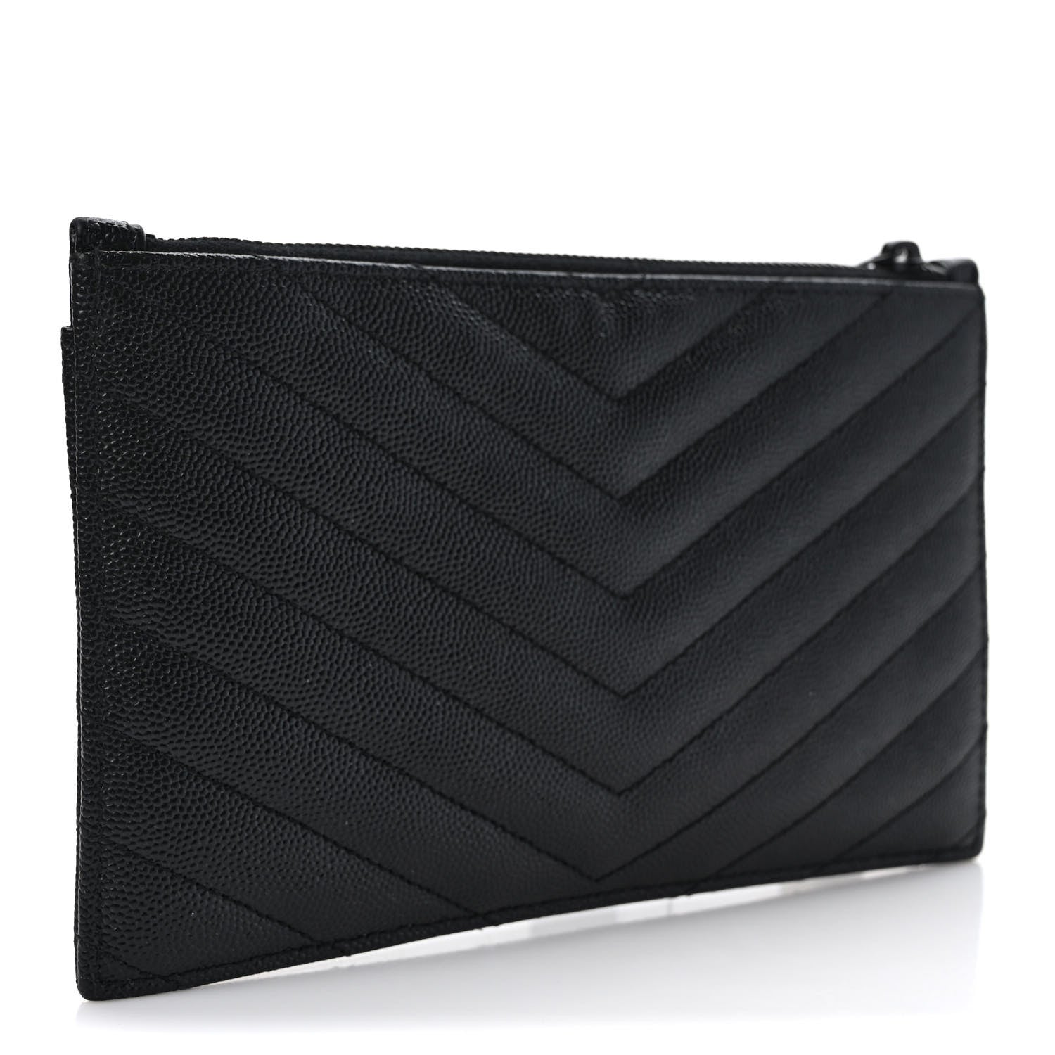 Saint Laurent Grain De Poudre Chevron Monogram Bill Pouch Black 3 of 6