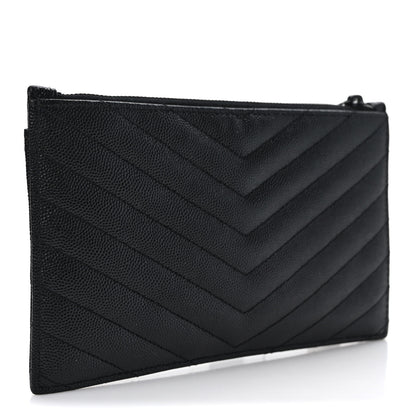 Saint Laurent Grain De Poudre Chevron Monogram Bill Pouch Black 3 of 6