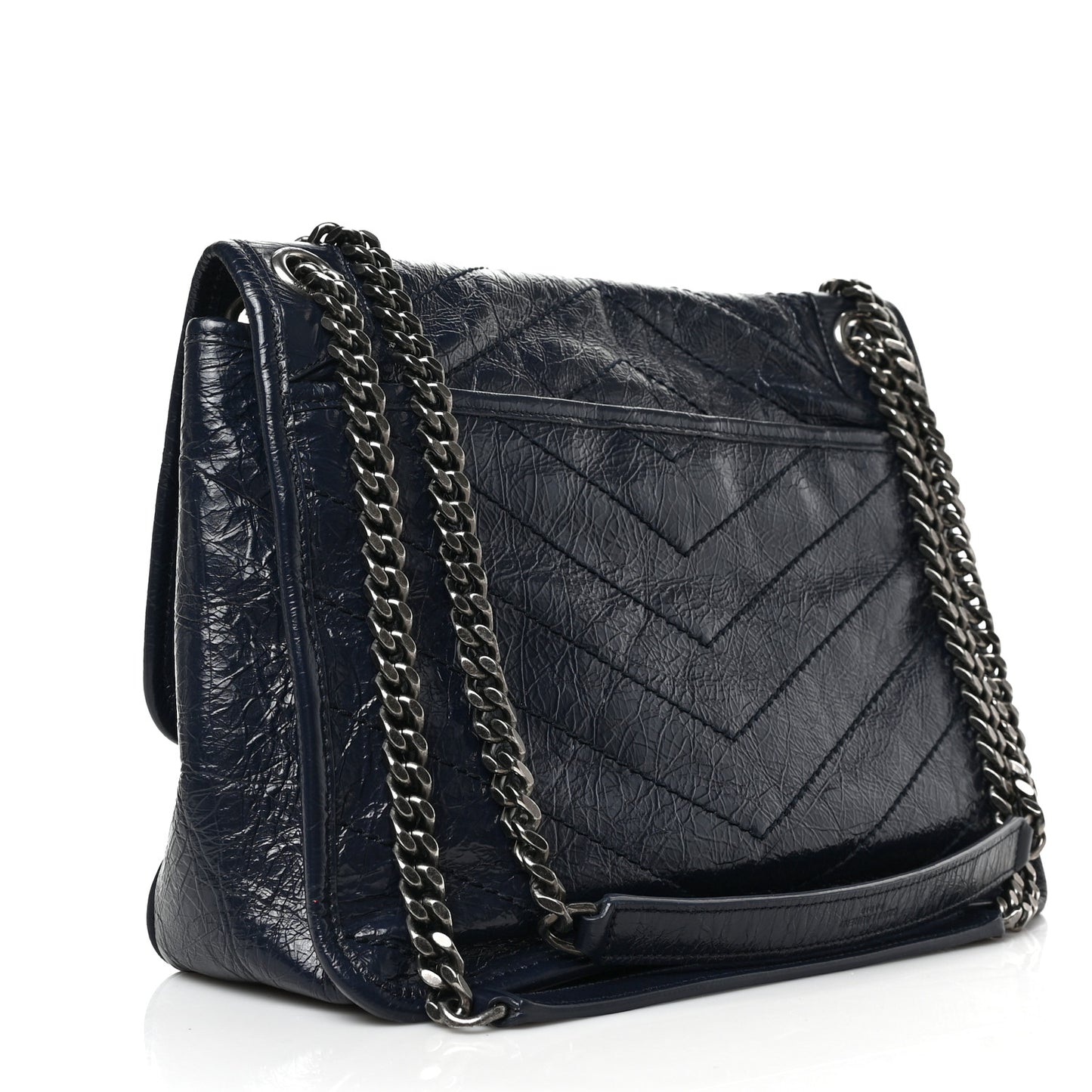 Crinkled Calfskin Matelasse Monogram Medium Niki Chain Satchel Deep Marine