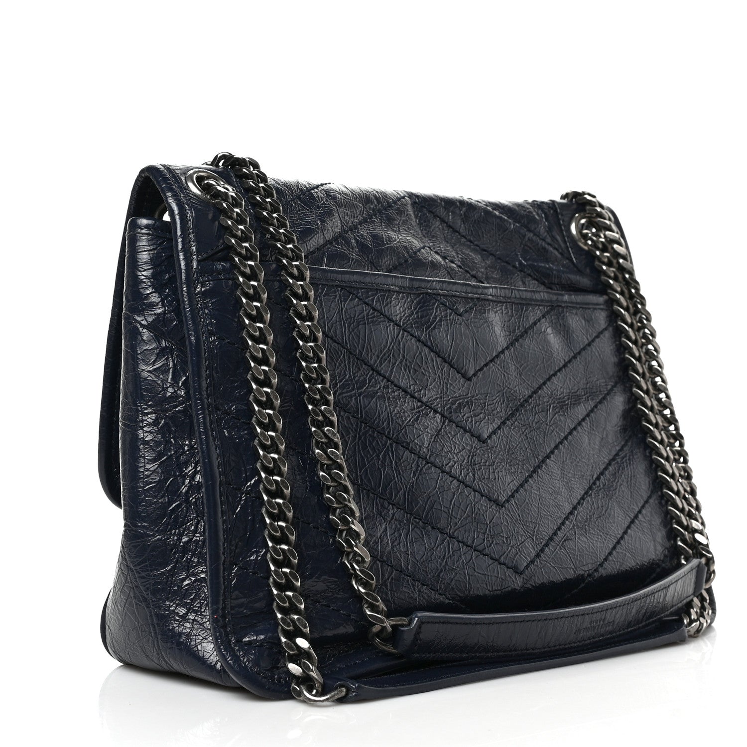 Saint Laurent Crinkled Calfskin Matelasse Monogram Medium Niki Chain Satchel Deep Marine 3 of 8