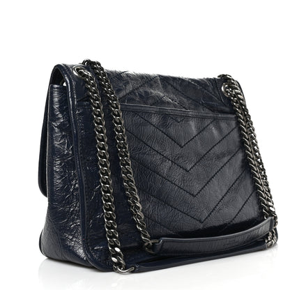 Saint Laurent Crinkled Calfskin Matelasse Monogram Medium Niki Chain Satchel Deep Marine 3 of 8