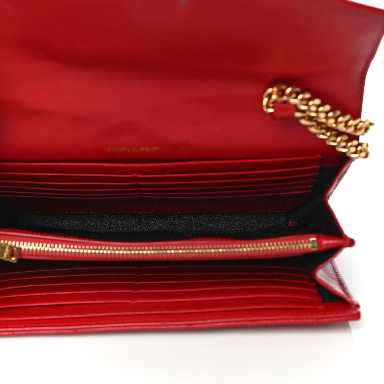 Saint Laurent Grain De Poudre Matelasse Chevron Monogram Chain Wallet New Red 5 of 21