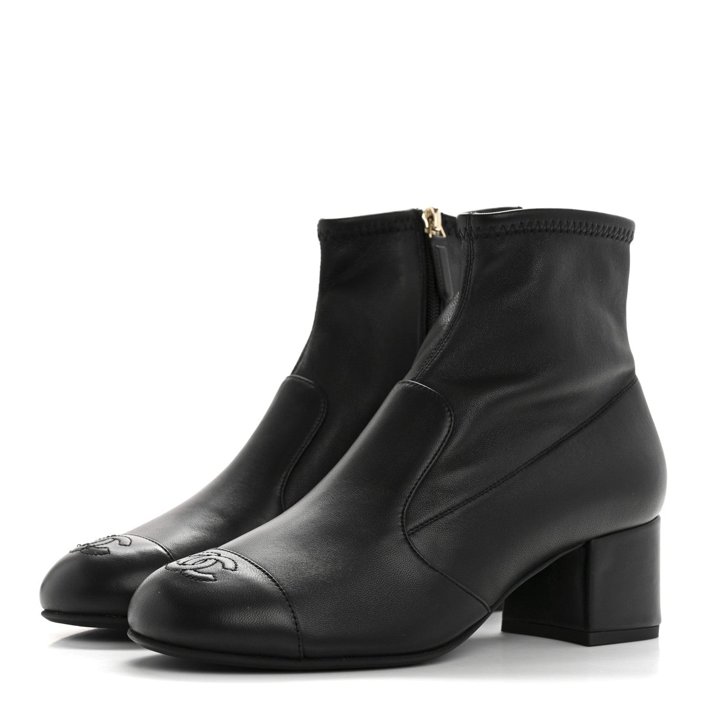 Stretch Lambskin Cap Toe CC Short Boots 38 Black