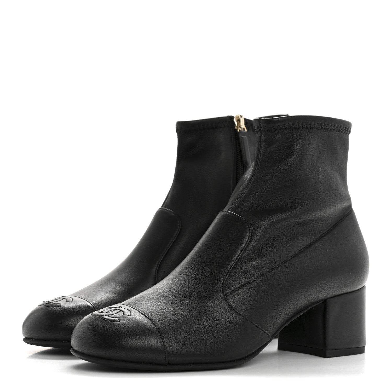 Chanel Stretch Lambskin Cap Toe CC Short Boots 38 Black 3 of 8