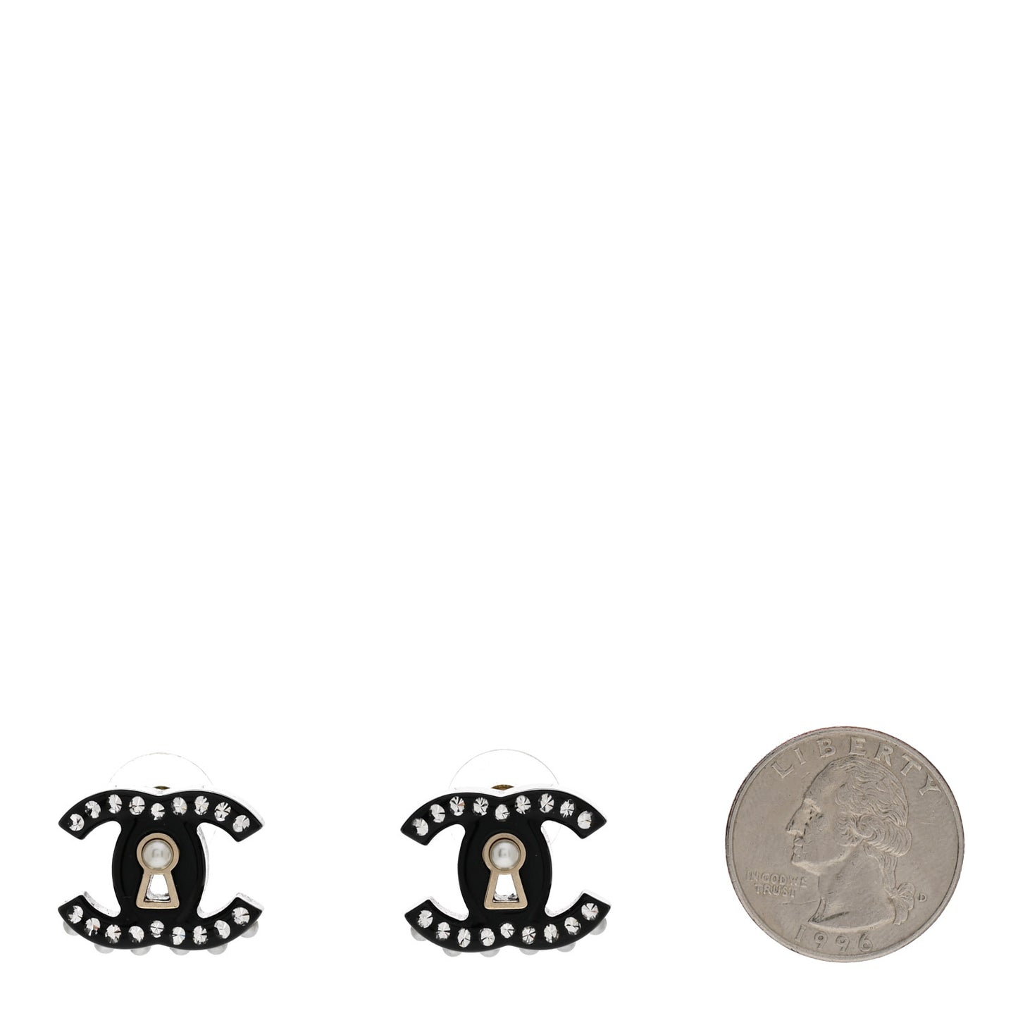 Resin Crystal Pearl CC Earrings Black