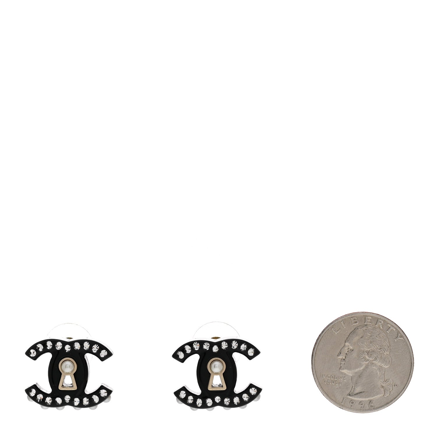 Chanel Resin Crystal Pearl CC Earrings Black 2 of 5