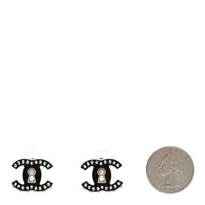 Chanel Resin Crystal Pearl CC Earrings Black 2 of 5