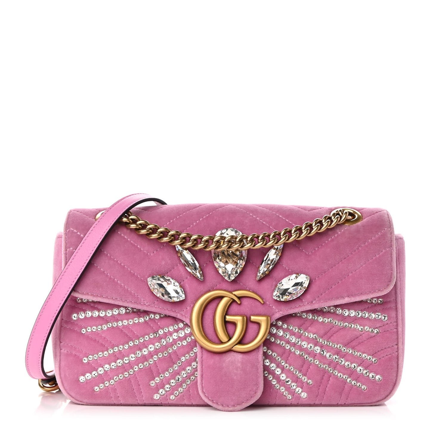 Velvet Matelasse Marquise Crystals Embroidered Small GG Marmont Shoulder Bag Malva