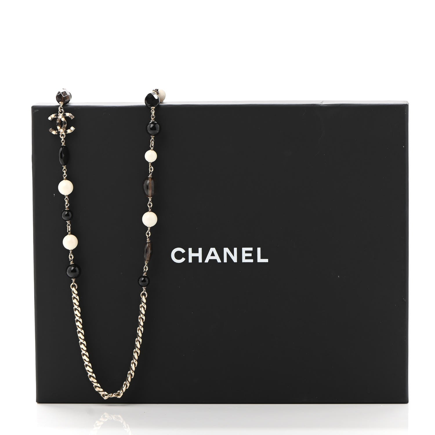 Chanel Pearl Crystal Bead CC Long Necklace Black Brown White 6 of 6
