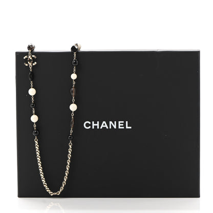Chanel Pearl Crystal Bead CC Long Necklace Black Brown White 6 of 6