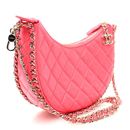 Chanel Lambskin Quilted Small Hobo Bag Dark Pink 3 of 10